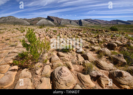 'Mushroom' Formationen und die Siete Vueltas Berge in Torotoro Nationalpark, Torotoro, Bolivien Stockfoto