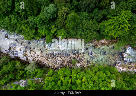 Eine Drohne Bild der Fluss Sava, Slowenien Stockfoto