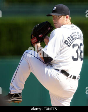 Detroit Tiger Krug Jeremy Bonderman wirft der New York Mets" Carlos Gomez im dritten Inning am Comerica Park in Detroit am 9. Juni 2007. Die Tiger besiegten die Mets 8-7. (UPI Foto/Scott R. Galvin) Stockfoto