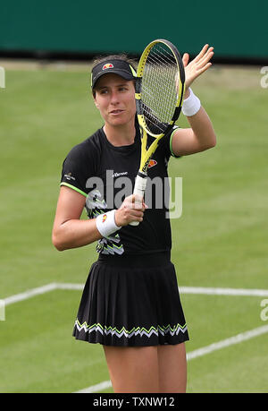 Eastbourne, Großbritannien. 25. Juni 2019 in Großbritannien Johanna Konta feiert schlagen Maria Sakkari Griechenlands an Tag vier der Natur Tal Internationalen an der Devonshire Park. Credit: James Boardman/TPI/Alamy leben Nachrichten Stockfoto