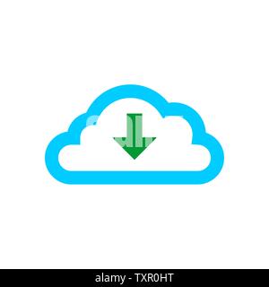 Das Symbol zum Herunterladen. Cloud, das Symbol zum Herunterladen. Flache Vector Illustration für Web oder Mobil App Stock Vektor