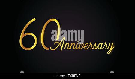 60. Jahrestag logo Konzept. 60 Jahre geburtstag Symbol. Isolierte goldenen Zahlen auf schwarzem Hintergrund. Vector Illustration. EPS 10. Stock Vektor