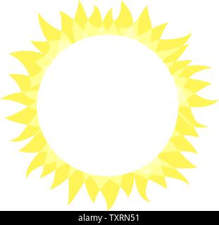 Sun Symbol. Sonnige helle Kreis Form mit Strahlen. Sommer Sonne hell leuchten, Flachbild einfaches Logo template Konzeption. Vector Illustration auf Weiß Stock Vektor