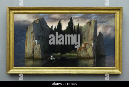 Gemälde "Insel der Toten" ('Die Toteninsel') von Schweizer symbolistische Maler Arnold Böcklin (1883) auf der Anzeige in der Alten Nationalgalerie (Alte Nationalgalerie) in Berlin, Deutschland. Stockfoto