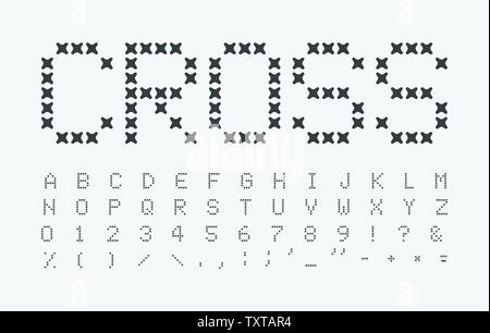 Abstrakte Stiche Buchstaben gesetzt. Kreuz Alphabet. Naht Schlagzeile ABC. Kreuzstich font Design. Vektor schwarze Buchstaben auf weißem Hintergrund. Stock Vektor