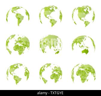 Globus, verschiedenen Seiten anzeigen. Alle Ländergrenzen auf der Welt politische Karte. Östliche und westliche Hemisphäre. Alle Welt Seiten. Isolierte Vector Illustration Stock Vektor