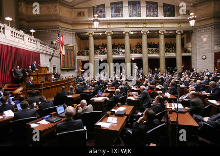 Missouri Gouverneur Matt Blunt liefert seinen Zustand des Staates Rede an der Missouri Gesetzgebung im State Capitol Building in Jefferson City, Missouri am 24. Januar 2007. (UPI Foto/Rechnung Greenblatt) Stockfoto