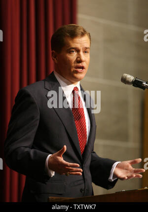 Missouri Gouverneur Matt Blunt liefert die jährliche Regierungserklaerung zur Gesetzgebung an das State Capitol Building in Jefferson City, Missouri am 15. Januar 2008. (UPI Foto/Rechnung Greenblatt) Stockfoto