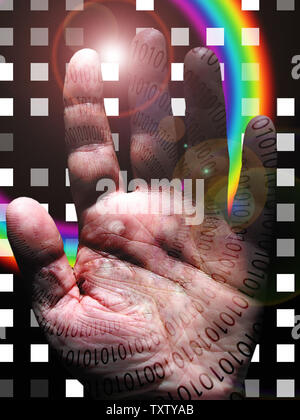 Die binäre Hand. Digitale moderne Kunst Stockfoto