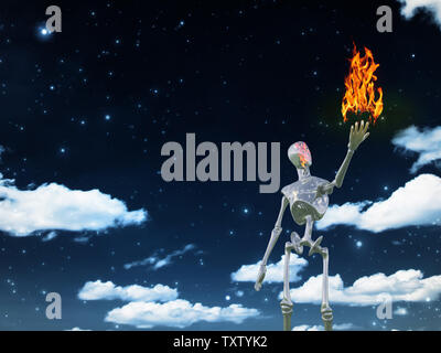 Sci Fi Art Alien bringt Feuer im Universum Stockfoto