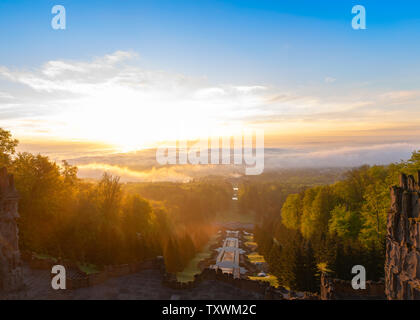 Morgensonne über Kassel aus dem Weltkulturerbe Hercules Stockfoto