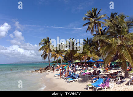 Pigeon Point ist auch bekannt als Pigeon Point Heritage Park (Pphp) und wird oft von Tobago schönsten Strand angesehen und ist die Heimat der Weltberühmten Stockfoto