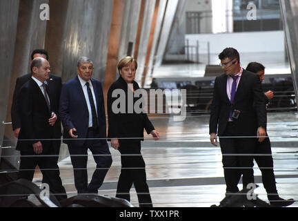 Bundeskanzlerin Angela Merkel besucht die Gedenkstätte Yad Vashem Holocaust Museum in Jerusalem, 4. Oktober 2018. - Foto von Debbie Hill/UPI Stockfoto