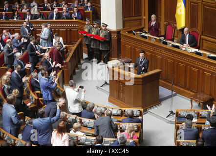 Der ukrainische Präsident elect Volodymyr Zelenskiy während seiner Einweihung im Parlament spricht in Kiew, Ukraine 20. Mai 2019. Foto von Ivan Vakolenko/UPI.. Stockfoto