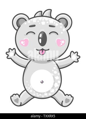 Niedlichen koala cartoon Vector Illustration. Smiling Baby Tier Koala in kawaii Stil auf weißem Hintergrund. Stock Vektor