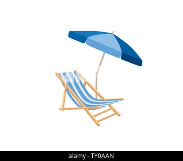 Chaiselongue, Sonnenschirm isoliert. Liegestuhl Zeichnung. Liegestuhl, Tisch, Sonnenschirm - Sommer Beach Resort Sonne Symbol der Feiertage Stock Vektor