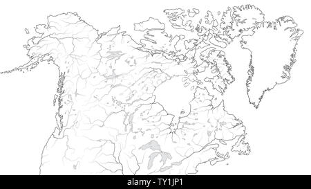 Welt Karte von Kanada und Nordamerika REGION: Nordamerika, Alaska, Kanada, Grönland, Labrador Halbinsel, Arktis, Große Seen. Chart. Stockfoto