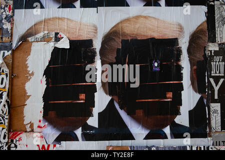 Donald Trump Bild unkenntlich gemacht. Hollywood Boulevard, Hollywood, Los Angeles, Kalifornien, Vereinigte Staaten von Amerika Stockfoto