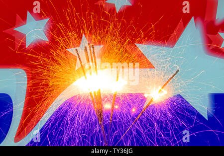 Studio shot des Hintergrundes in Illustrator und Foto-Shop auf dem Bildschirm mit Wunderkerzen vor Projektion erstellt. Stockfoto