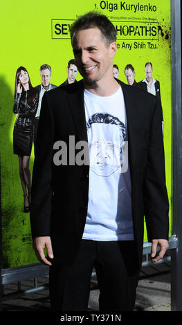 Schauspieler Sam Rockwell, der Mitglied in der motion picture'S Verbrechen Komödie auch Psychopathen", die Premiere des Films im Bruin Theater im Westwood Abschnitt von Los Angeles am 1. Oktober 2012 besucht. UPI/Jim Ruymen Stockfoto