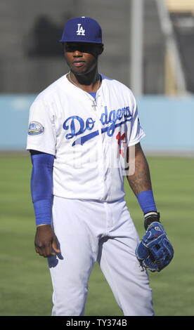 Los Angeles Dodgers shortstop Hanley Ramirez (13) vor dem Spiel gegen die San Francisco Giants im Dodger Stadium Los Angeles, Kalifornien am 3. Oktober 2012. UPI/Lori Shepler. Stockfoto