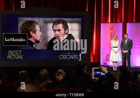 Das Oscar-nominierten für das beste Bild von Seth MacFarlane und Emma Stein am Samuel Goldwyn Theater in Beverly Hills, Kalifornien hat am 10. Januar 2013. Die 85. jährlichen Academy Awards findet am 24. Februar. UPI/Jim Ruymen Stockfoto