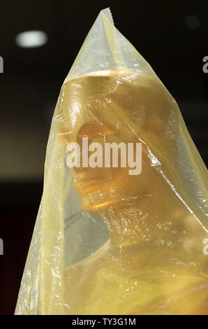 Eine überdachte Oscar Statue ist im Dolby Theater gesehen, wie die Vorbereitungen für den 85. Academy Awards in Hollywood" in Los Angeles am 23. Februar 2013 fortgesetzt. Die Oscars werden vorgestellt Sonntag, den 24. Februar. UPI/Kevin Dietsch Stockfoto