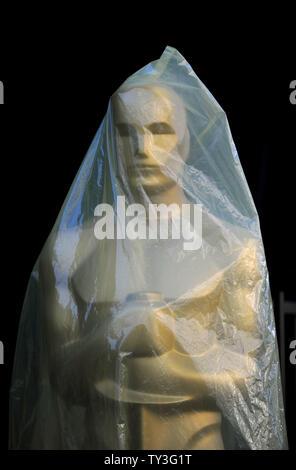 Eine überdachte Oscar Statue ist auf dem roten Teppich zu sehen, wie die Vorbereitungen für den 85. Academy Awards in Hollywood" in Los Angeles am 23. Februar 2013 fortgesetzt. Die Oscars werden vorgestellt Sonntag, den 24. Februar. UPI/Kevin Dietsch Stockfoto