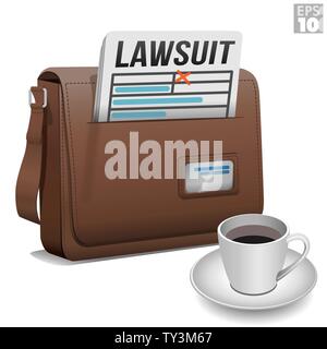 Nach der rechtlichen Verfahren für ein Geschäft Prozeß mit Tasse Kaffee, ruhig zu bleiben oder entspannt und Leder messenger bag. Stock Vektor