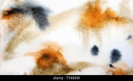 Abstrakte Aquarell Malerei. Strukturierten Hintergrund. Spritzer, Flecken und Verlaufsfüllungen schwarz, orange und braun Farbe auf Leinwand. Stockfoto