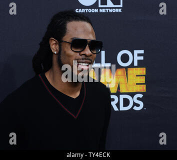 NFL Spieler Richard Sherman der Seattle Seahawks besucht Cartoon Network der vierten jährlichen Hall of Game Awards an Barker Hangar in Santa Monica, Kalifornien am 15. Februar 2014. UPI/Jim Ruymen Stockfoto