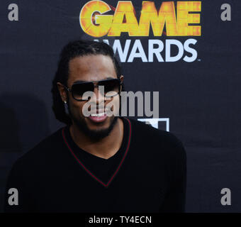 NFL Spieler Richard Sherman der Seattle Seahawks besucht Cartoon Network der vierten jährlichen Hall of Game Awards an Barker Hangar in Santa Monica, Kalifornien am 15. Februar 2014. UPI/Jim Ruymen Stockfoto