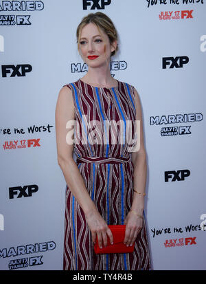 Warf Mitglied Judy Greer besucht die Premiere des FX neue TV-Serie "verheiratet" bei Paramount Studios in Los Angeles am 14. Juli 2014. Die Komödie dreht sich um die Längen der beiden besten Freunde bereit sind zu gehen, um ihre Ehe zu retten. UPI/Jim Ruymen Stockfoto