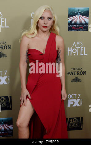 Schauspielerin/Sängerin Lady Gaga besucht die Premiere Screening der FX' amerikanischen Horror Story: Hotel "am Regal Cinemas L.A. Leben in Los Angeles am 3. Oktober 2015. Storyline: sowohl physische als auch psychische Schrecken beeinflussen ein Zerlegen Familie, Arbeiter und Bewohner einer Irrenanstalt, einem Coven von Hexen, und eine Form von Zirkus freaks in dieser Anthologie Serie, wobei der Schwerpunkt auf den Themen der Untreue, Sanity, Unterdrückung und Diskriminierung. Foto von Jim Ruymen/UPI Stockfoto