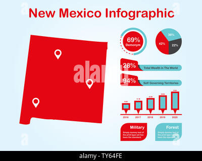 New Mexico State (USA) Karte mit Infografik Elemente in rote Farbe in hellen Hintergrund. Moderne grafische Element für Ihre Konstruktion. Stockfoto