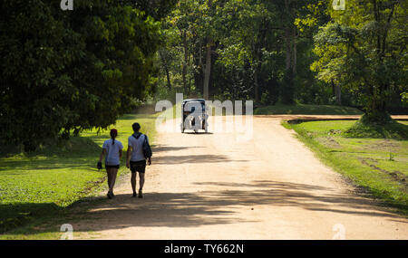 Eine Auto-rikscha (auch als Tuc Tuc oder Tuk Tuk) ist in Richtung der Lion Rock in Sigiriya. Stockfoto