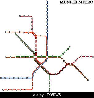 Karte von der Münchner U-Bahn, U-Bahn, Vorlage der City Transport System für U-Straße. Stock Vektor