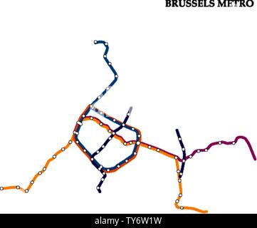 Karte von der Brüsseler U-Bahn, U-Bahn, Vorlage der City Transport System für U-Straße. Stock Vektor