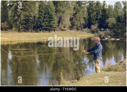 Jimmy Carter Angeln in der Grand Tetons, WY Stockfoto