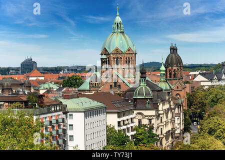 Lukaskirche (Lukas Kirche) - Die St. Lukas Kirche, die größte protestantische Kirche in München, Süddeutschland, Bayern, Europa. Stockfoto