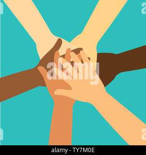 Menschen setzen ihre Hände zusammen Stockfoto