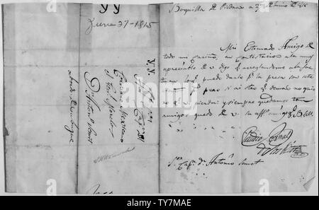 Buchstaben eingeordnet bei United States v. bestimmte Güter auf der ADLER; Umfang und Inhalt: Dieses Dokument ist in Spanisch geschrieben. Allgemeine Hinweise: Dieses Dokument ist auch auf Mikrofilm Veröffentlichung 7 RA 10 gefunden. Stockfoto