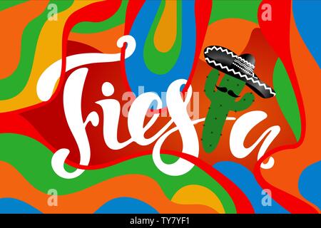 Mexikanische Banner mit Kakteen und Hand gezeichnet Phrase Fiesta! Kreative Vector Illustration. Stock Vektor