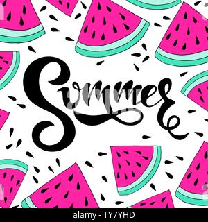 Sommer Karte mit Wassermelone. Doodle frisches Obst. Stock Vektor