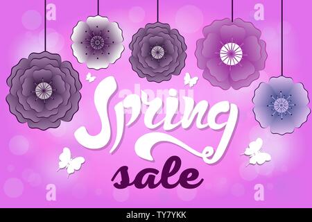 Feder Banner mit Papierblumen für Online Shopping, Werbung, Aktionen, Zeitschriften und Websites. Vector Illustration. Stock Vektor