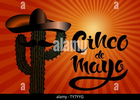 Happy Cinco de Mayo Grußkarte mit Hand gezeichnet Kaktus, sombreros und Schriftzug Cinco de Mayo! Kreative Vector Illustration. Stock Vektor