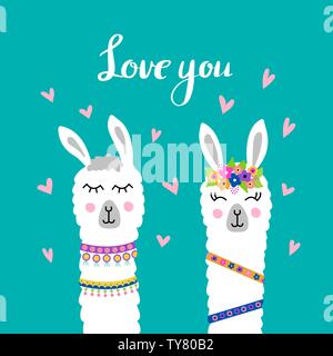 Süße Lama Gesichter. Vector Illustration mit Llama für Plakat-, Fall-, Textil-, Einladung etc. Stock Vektor