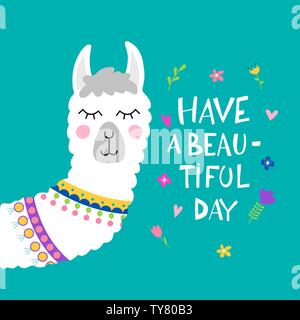 Süße Lama Gesicht. Vector Illustration mit Llama für Plakat-, Fall-, Textil-, Einladung etc. Stock Vektor