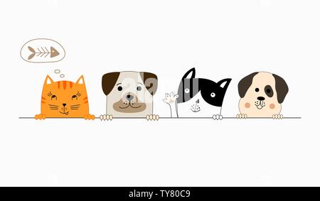 Lustig Hund und süße Katze die besten Freunde. Vector Illustration. Stock Vektor