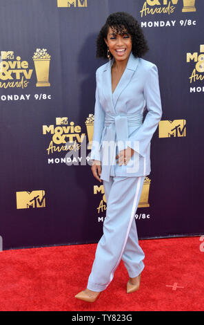 Schauspielerin Yara Shahidi besucht die MTV Movie & TV Auszeichnungen bei den Barker Hangar in Santa Monica, Kalifornien am 16. Juni 2018. Es wird der 27. Ausgabe des Awards werden, und der zweite, um gemeinsam Filme und Fernsehen ehren. Die Show wird Band am Samstag, den 16. Juni, am Montag, den 18. Juni. Foto von Jim Ruymen/UPI Stockfoto